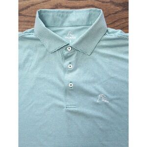Rhoback Performance Polo Shirt Sz L Green White Striped Preppy Golf Team Logo